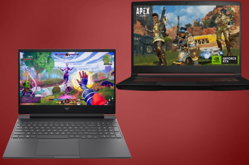Two best gaming laptops with red background
