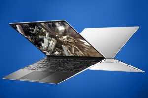Two best laptops under 300 dollar with blue background.